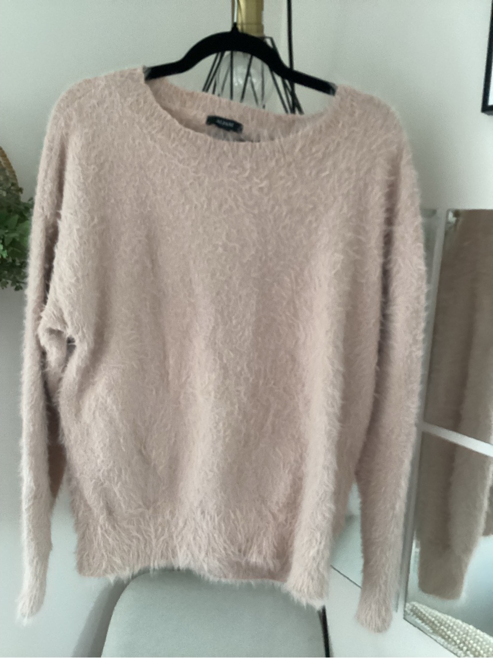 Alfani Fuzzy Crewneck Sweater in Blush Pink